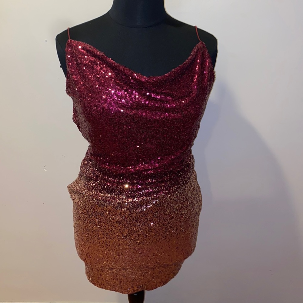 NWT burgundy ombré sequin dress